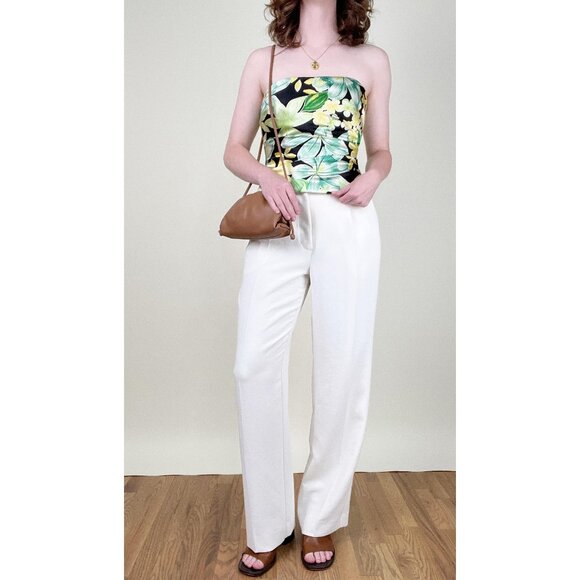 Vintage 100% Silk Corset Top Floral Print Strapless Pleated Old Money Luxury - Picture 5 of 11